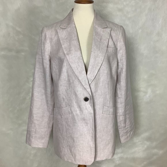 Talbots Beige Linen Peak Collar Single Button Blazer Jacket 12 - Picture 1 of 7